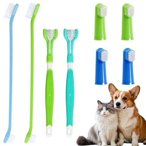 Ensemble de Brosses à Dents pour Chiens, Comprenant 2 Brosses à Dents à Triple Tête, 4 Bross à Dent à Doigt et 2 Bross à Dent à Double Tête, Adaptées aux Chiens, Chats et Plus Encore