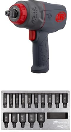 Ingersoll-Rand 2236QTIMAX Druckluft-Schlagschrauber, 1/2 Zoll, 2034Nm Losbrechmoment, Max 1220Nm Drehmoment, Drive Xchange System DXS2 Deep metrisch Schlagstecknuss Satz, 15-teilig, Sechskant Drive