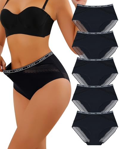Levao Culotte Femme Coton Slip Féminins Taille Haute Dentelle Lot De 5 | sous-Vêtements Doux, Confort Respirant Feminins Panties, Multipack, S-XXL