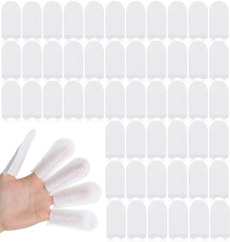 100Pcs Finger Cots Cotton, Disposable Cotton Finger Sleeves Breathable Tip Covers Protector Wipes Gauze Sleeve, Latex Free Tip Cover Gloves for Work, Nail Cleaning, & Injured Fingers, Sweat Resistant