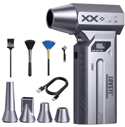 Aria Compressa Elettrico Rimuovi Polvere, 150000 RPM e 4 Velocità Air Duster Soffiatore PC, Soffiatore Elettrico ad Alte Prestazioni e Luce LED con 5 Ugelli e 4 Spazzole, per Auto, Elettronica