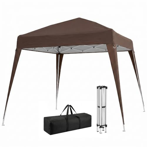 Outsunny Carpa Plegable 2,4x2,4 m Pop-up Altura Ajustable Anti-UV Café | Cenador Pabellón de Jardín, Bolsa de Transporte, Impermeable, Gazebo para Camping, Fiestas, Exterior