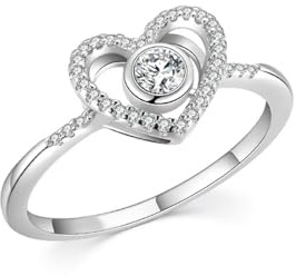 Ayoiow Bandringe für Damen, 0.25ct Moissanit Herz Verlobungsring Vorsteckring für Sie, 18 Karat Weißgold Größe 51 (16.2)