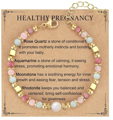 MIYUEFAN Bracelet Future Maman, Bracelet de Pierre de Lune Cadeaux Bijoux de Grossesse pour la Nouvelle Maman la Première Fois (Pierre de Lune - B)