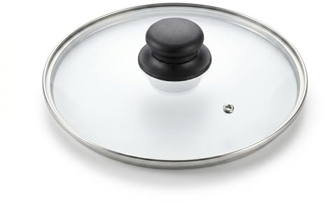 Tempered Glass Pan Lid with Steam Vent & Heat Resistant Knob – Universal Clear Replacement Cooking Cover for Frying Pans, Skillets, Saucepans & Pots, Durable Kitchen Cookware Lid (18cm)