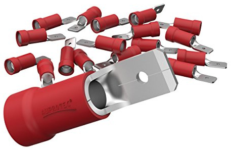 AUPROTEC 50x Flachstecker teilisoliert Steckbreite 6,3mm rot | Kabelverbinder zum Crimpen | Messing verzinnt | für Kfz, Motorrad & Elektro | 0,5-1,5 mm²