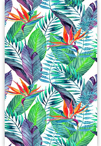 murando Fototapete tropische Blätter 150x280 cm Vlies Tapeten Wandtapete XXL Moderne Wanddeko Design Wand Dekoration Wohnzimmer Schlafzimmer Büro Flur Blumen weiß grün orange