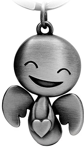 FABACH Schutzengel Schlüsselanhänger Happy mit Herz - Niedlicher Engel Anhänger aus Metall - Geschenk Glücksbringer Auto Partner - Fahr vorsichtig