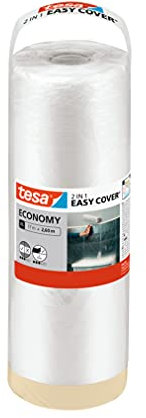 tesa Easy Cover ECONOMY Folie für Malerarbeiten - 2 in 1 Malerfolie zum Abdecken und Kreppband zum Abkleben - 17 m x 260 cm