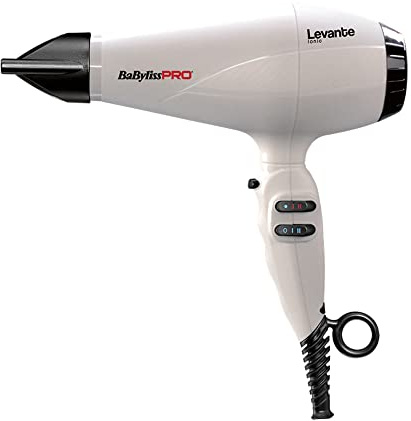 BaByliss PRO Levante, professionell hårtork med jonteknik, 2100 W hårtork med AC-motor, vit, BAB6950WIE