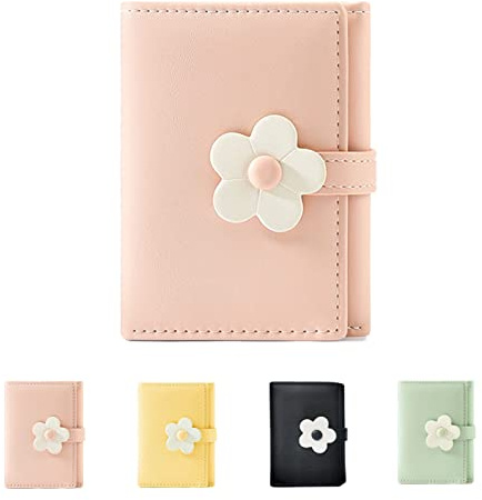 MEISEE Cute Small Wallet for Girls Women Tri-folded Wallet Cash Pocket flowers PU Leather Print Card Holder Coin Purse with ID Window (2-pink)