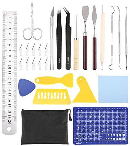 JOFLVA Plotter Zubehör, 29 Stück DIY Bastelwerkzeug Set, Vinyl Jäten Werkzeuge, Edelstahl Plotter Werkzeug, Für HTV, Cameos, Beschriftung, Einschließlich Entgitterhaken Pinzette Spatel Silhouette.