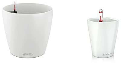 LECHUZA CLASSICO Color 18, Weiß, Hochwertiger Kunststoff, 13261 & 14950 MINI-DELTINI Tischgefäß, Hochwertiger Kunststoff, Herausnehmbarer Pflanzeinsatz, Für Innenraumbegrünung geeignet, weiß hochglanz