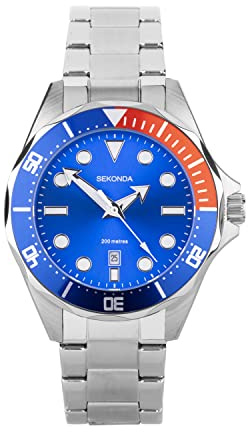 Sekonda Reloj de buceo para hombre de 200 m con pulsera de acero inoxidable 30087, plata