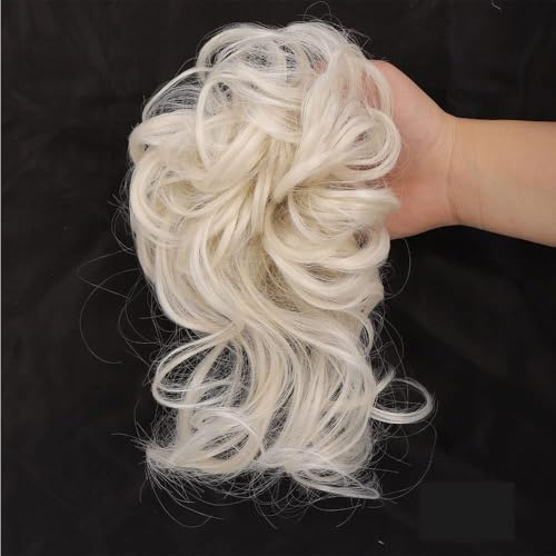 Shangxiu haarteil blond dutt, Haarteil Mit Gummiband | Gelockt Haarteile Haargummi Hochsteckfrisuren unordentlicher Haarverlängerung für Damen Mädchen (#60(Weißblond)