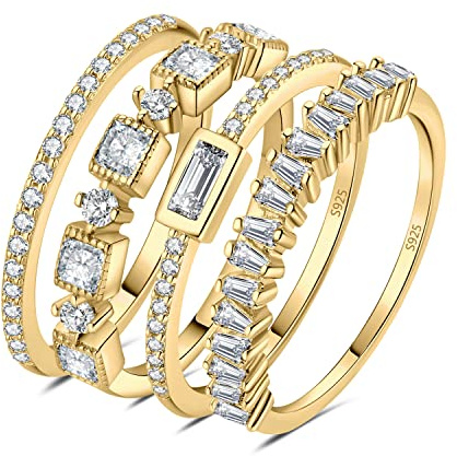 JewelryPalace Vintage Prinzessschliff Zirkonia Band Ring Damen, Hochzeitsringe Silber 925 Trauringe Eheringe für Frauen, Vorsteckring Stapelring Eternity Ring Schmal, Ringe Set Schmuck Rosegold Gold