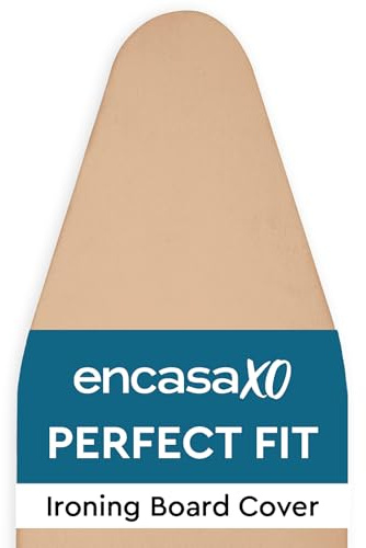 Encasa XO Bügelbrettbezug, Dickes Polster, Gummizug 112x34 cm | Hell beige, Ersatzbügeltischbezug | Dampfdurchlässig & Hitzebeständig | 100% Baumwolle | Kalt Waschbar | Bungee-Spannclip
