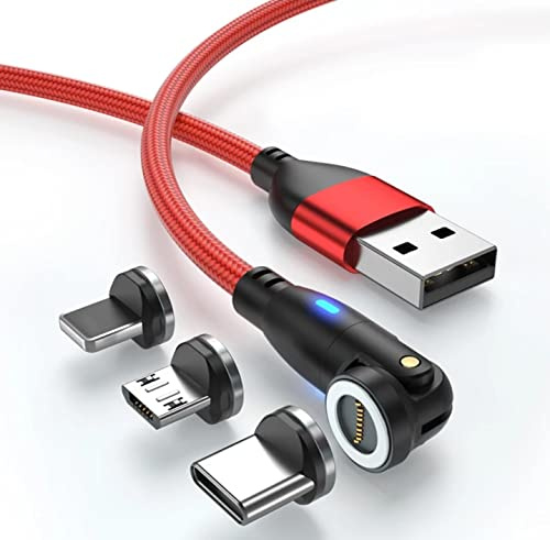 3 in1 2Meter Magnetic Fast Charging Cable Type-C, ISO,Micro-USB Cable 360°+180°Rotating Multiple charging Cord Nylon Braided Compatible For iPhones,Samsng,Tablets,i.Pads,Speakers