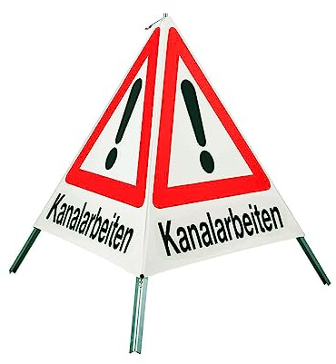 NISSEN Faltsignal Kanalarbeiten mit Warnsymbol, SL 70 cm, Triosign Brillant Warnpyramide, Faltdreieck, Triopane, Gefahrenstelle 101 StVO