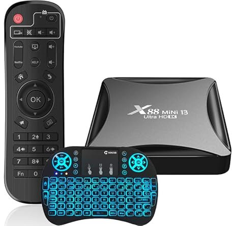 CHROX Android 13.0 TV Box, 8K/3D HD Tv Box RK3528 Quadcore 2.4G/5.0G Dual Wifi & BT 4.0, Android Box Support Multi-Lingual with LAN Ethernet 10/100M Set Top Box, Wireless Mini Keyboard,4GB+32GB