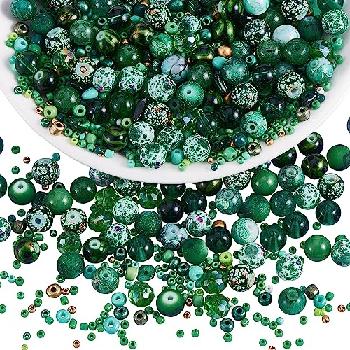 BEEFLYING Assorted Crystal Glass Beads for Jewelry Making, Green | Bulk Including 8mm Beads for Bracelet Making, DIY Necklace Earring Phone Lanyard Crafts Accessories