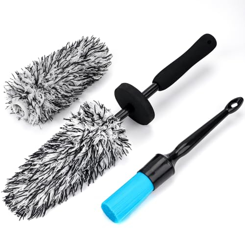 Toripor Profi Mikrofaser Felgenbürste extra dünn - mit Auto Detailing Brush, Lang Felgen Felgenreiniger Bürste Car Wheel Brush für schonende Reinigung bis tief ins Felgenbett Alufelgen Wäschen Pflege