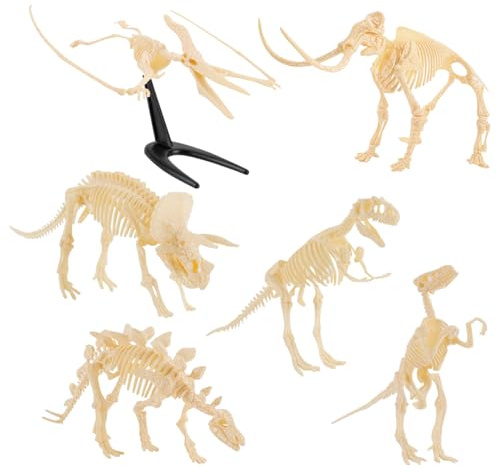 ANCLLO 6PCS Mini-Dinosaurier-Skelett-Dinosaurier-Fossilienmodelle für die Sammlung von Dinosaurierliebhabern