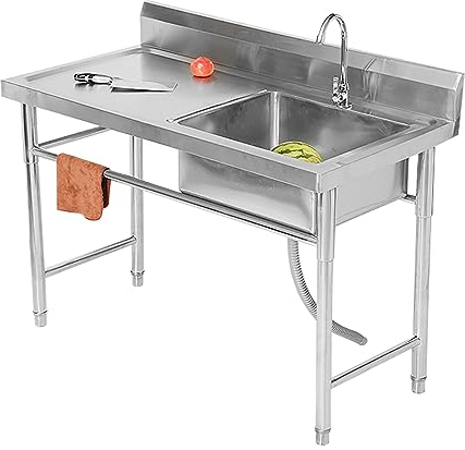 Lavabo Da Giardino, Lavello Da Cucina Esterno 100x50x80cm Lavello Indipendente in Acciaio Inossidabile con Rubinetto,Lavelli Commerciale 1 Vasca Per Appartamento, Cantina, Feste All'aperto, Ristorante