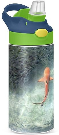 KAAVIYO Kunst Japanischer Fisch Wasserflasche Edelstahl Isoliert Vakuumflasche Lecksichere Thermoskanne mit Stroh Bürstenbecher 350ml für Jungen Mädchen