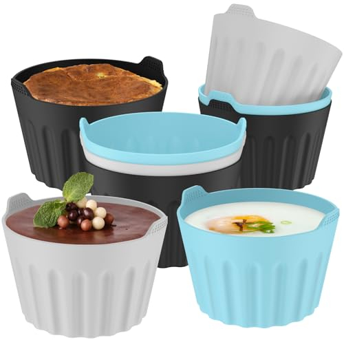 HAIJED 9Pcs Air Fryer Egg Poacher Cups, Silicone Air Fryer Egg Moulds, Non-Stick Silicone Ramekins, Easy Release Poached Egg Maker, Reusable Silicone Baking Cups for Air Fryer Oven Microwave