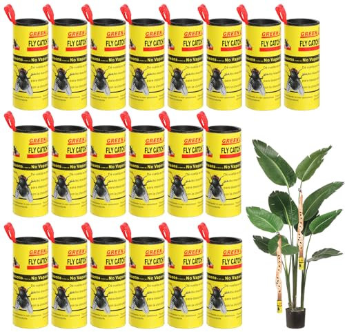 20pz Rotolini Acchiappamosche, Joogee Trappole Mosche Strisce Cattura Mosche Zanzare Adesivi Nastro di Trappole Adesive Appeso Non Tossica Inodore per Tarma in Balcone Mosche da Finestra Casa Camera