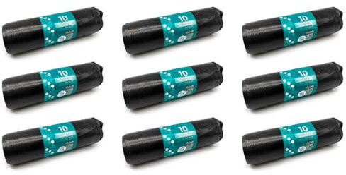 Tradineur - 9 Rollos de 10 Bolsas de Basura, galga 150, plástico Reciclado, Resistentes y antigoteo, ecológicas, reciclables, aptas para Cubos de Basura (Negro - 85 x 105 cm - Total 90 uds)
