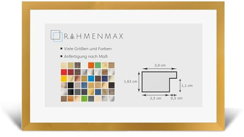 RahmenMax Morena Bilderrahmen Posterrahmen 20x60 cm Farbe Gold Schlicht 60x20 cm mit weisser Rückwand und Antireflex Acrylglas