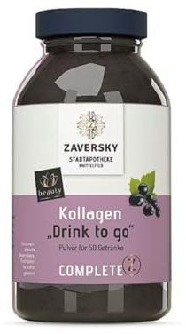 ZAVERSKY Kollagen „Drink to Go“ mit Johannisbeer-Fruchtpulver – VERISOL® Kollagenpeptide & Vitamin C – trägt zur normalen Kollagenbildung bei – 200g Glas, Apothekenqualität aus Österreich