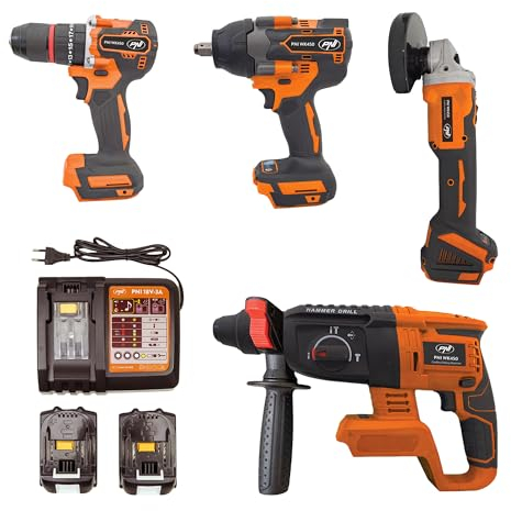 Set di utensili elettrici PNI WK450 con batterie da 18V 5.0Ah, caricabatterie incluso