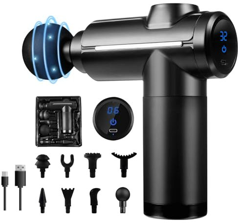 Massagepistole, Active Massagepistole Massage Gun für Tiefes Gewebe, mit 8 Köpfe USB C Aufladung Rücken Massagepistole Massagegerät zur Muskel Massage Entspannen, Bestes Geschenk für Familie, Schwarz