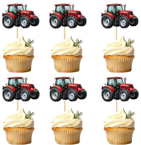 Blumomon 24 Stück Traktor Cupcake Toppers Geburtstag des Jungen Cupcake Toppers Dekoration der Bauernhof Party Deko Traktor Kuchen Dekorationen Tractor Dekoration