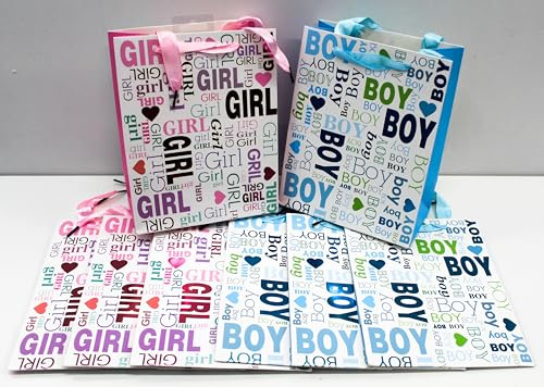 CaPiSo 8 Stück mittlere Design-Geschenktaschen mit stabiler Kordel 23cm x 18cm x 10cm Geschenktüten Tragetasche mit Griff Mitgebsel bunte Tüten Geburt Baby Babyparty