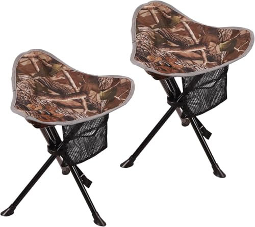 REDCAMP 2-Pack Plegable Trippod Taburete Ligero Portátil 3 Patas Trípode Sillas para Adultos Pesca Mochila Caza Camo