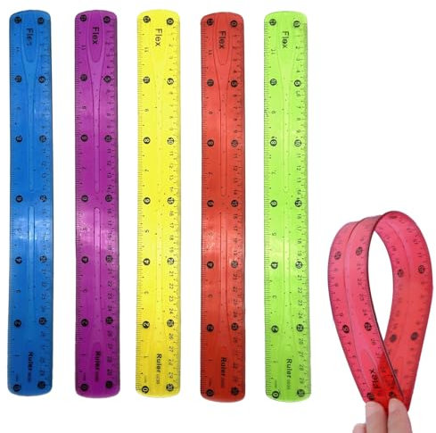 5 Stück Lineal,Flexibles Lineal,Lineal 30 cm,Flexibles Lineal Set,Kleines Farbiges Lineal,Kunststoff Lineal 30 cm Grundschule,Transparent Lineal Bruchsicher Biegbare,für Schule,Büro und Zuhause