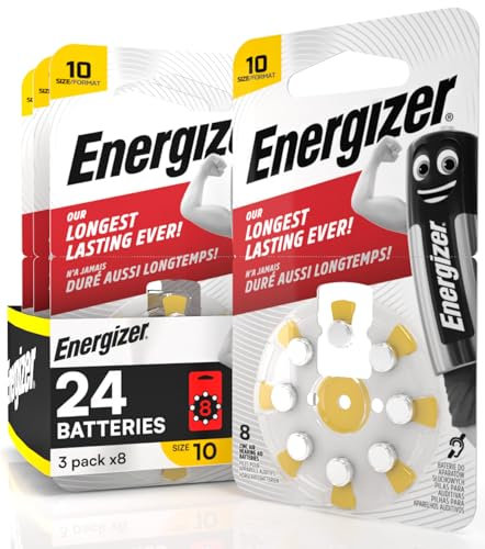 24 Batterie Acustiche Energizer per Apparecchi Acustici Auricolari Misura 10 Giallo Senza Mercurio - 3 Confezioni da 8 Pile