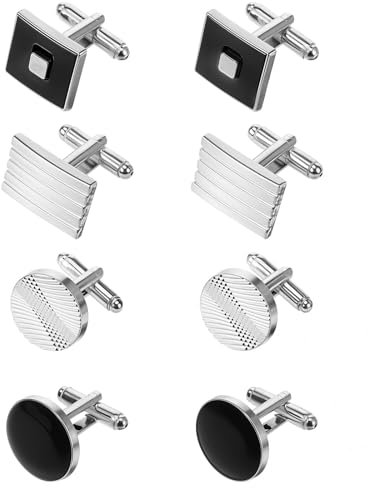COMNICO 4 Paar Klassische Manschettenknöpfe für Herren - Klassischer Ton für Business, Hochzeit, Vintage Hemd mit Geschenkbox