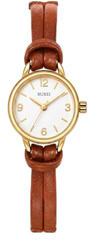 BUREI Mini Armbanduhr Damen Klein mit Lederarmband – Japanisches Quarzwerk & Handgemachtes Echtleder – Elegante Analog Uhr