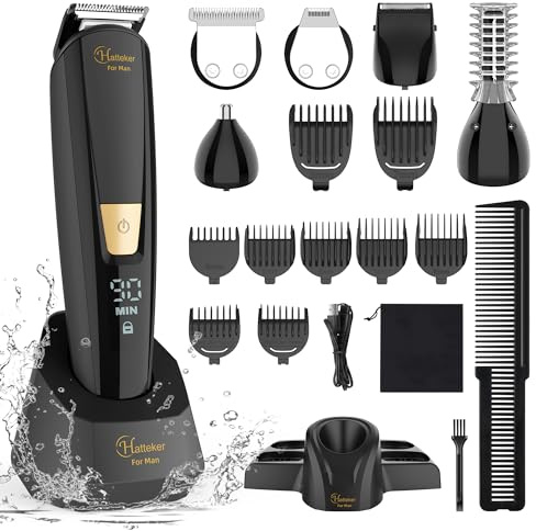 Hatteker Intimate Shaver Man Beard Trimmer Nose Hair Trimmer Electric Body Shaver Men 6-in-1 IPX7 Waterproof Bodygroomer Intimate Area for Chest Legs Armpit Groin Nose (black2)