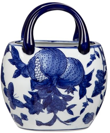 Ceramic Purse Vase for Flowers, Blue and White Porcelain Vases for Centerpieces Decorative Small Handbag Vases for Flowers Pottery Chinoiserie Vase for Living Room Kitchen Dinner Table Shelf