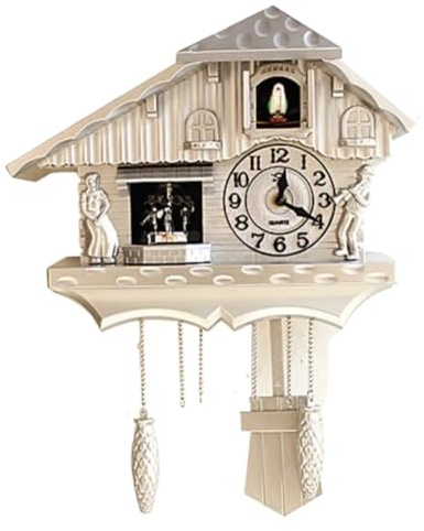WUYXTO Orologio A Cucù Orologio a cucù vintage Orologi da parete retrò Grandi orologi a pendolo Decorazioni for la casa da parete Decorazione for soggiorno camera dei bambini Per Cucina(White)