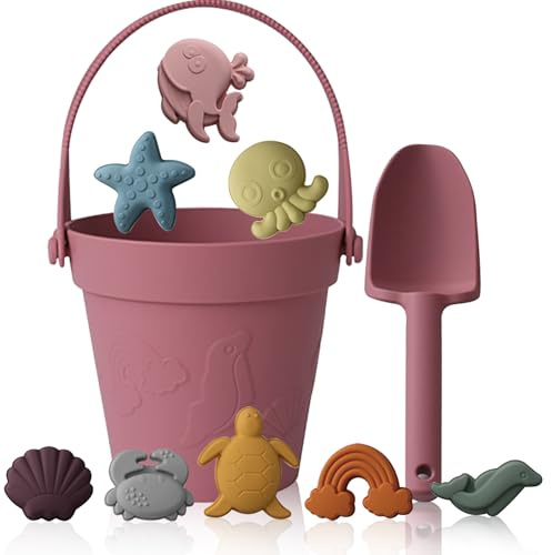 Melearch Giocattolo da spiaggia per bambini, 10 pezzi, set di sabbia, con secchio e pala