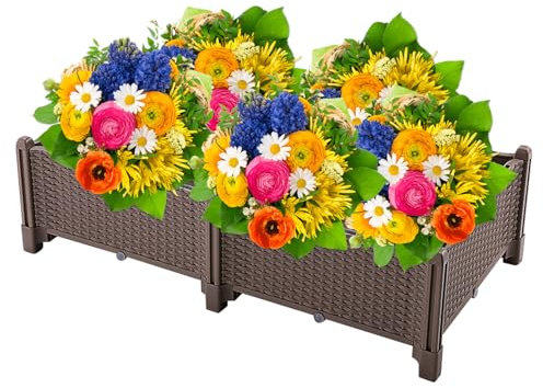 Lit de Jardin surélevé - Jardinières surélevées d'extérieur en Plastique rotin, arrosage Automatique Parterre de Fleurs surélevé pour Jardin | parterres de Fleurs surélevées pour, jardinières