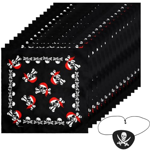 APOMOONS Set di 15 Bandana Pirata Bandana Nera Cranio con 15pcs Confortevole Occhio Patch Pirata per Tema Pirata Partito Favore Halloween Festa di Compleanno
