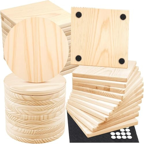 Lot de 36 Dessous de Verre Bois Brut 100 mm, Rondelles Bois Naturelle pour Boissons, Centre de Table, Travaux Manuels - sous Bock Vierges à Peindre, Graver